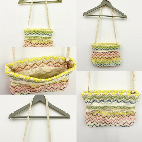 Vtg Bob & Alice Woven Macrame Multicolored Chevron Print Medium Shoulder Bag - Picture 12 of 12